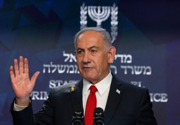 Israeli Prime Minister Netanyahu attends a press conference, in Jerusalem